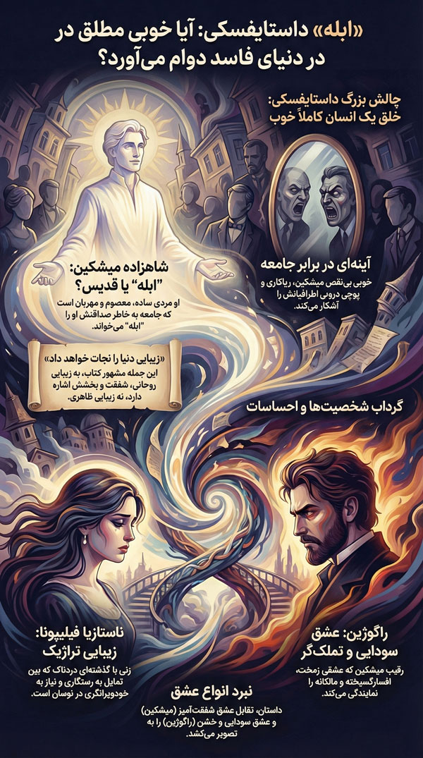 اینفوگرافیک کتاب ابله داستایوفسکی