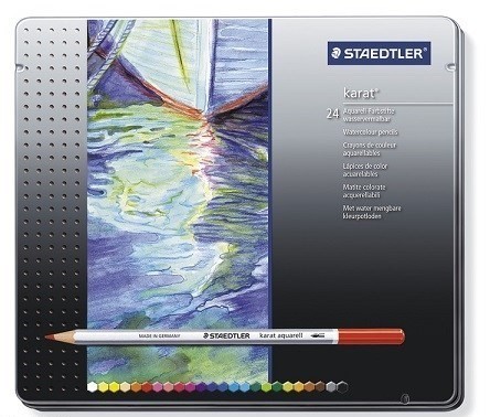 مداد رنگی آبرنگی 24 رنگ کارات جعبه فلزی تخت استدلر (STAEDTLER)
