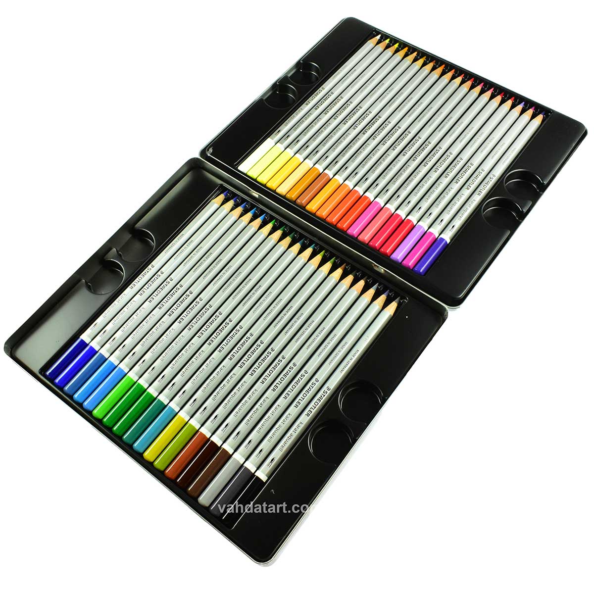 مداد رنگی آبرنگی 36 رنگ کارات جعبه فلزی تخت استدلر (STAEDTLER)