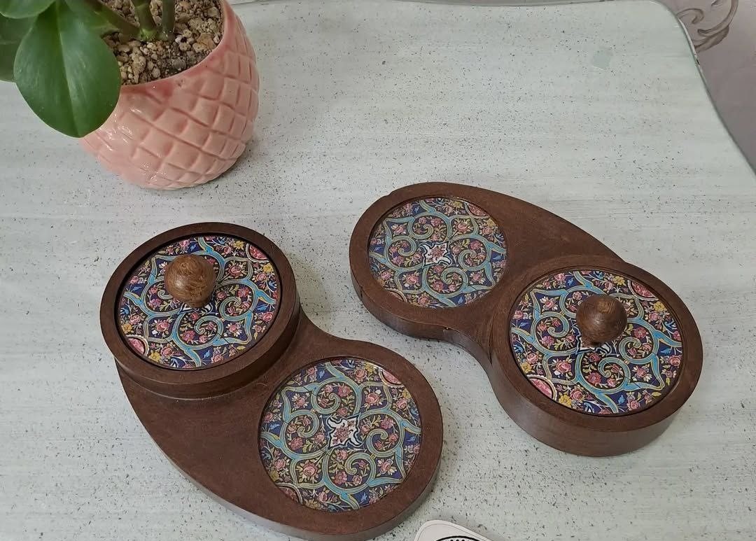زیرلیوانی قندان یک نفره (طرح کاشی)