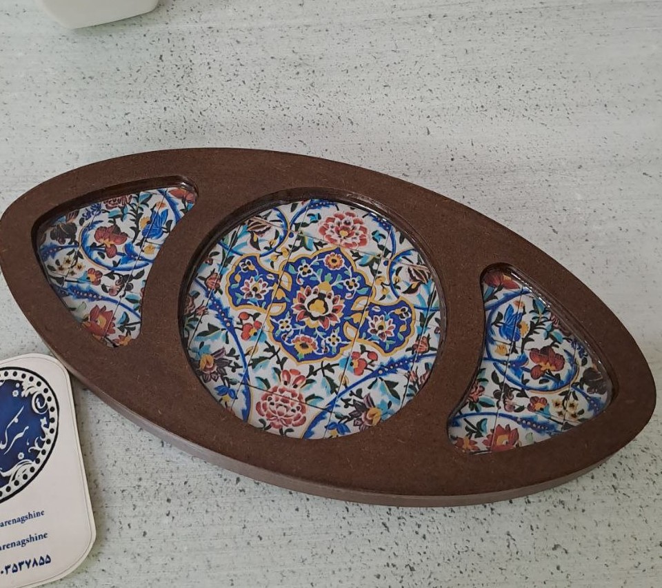 سینی بیضی یک نفره (طرح کاشی)	