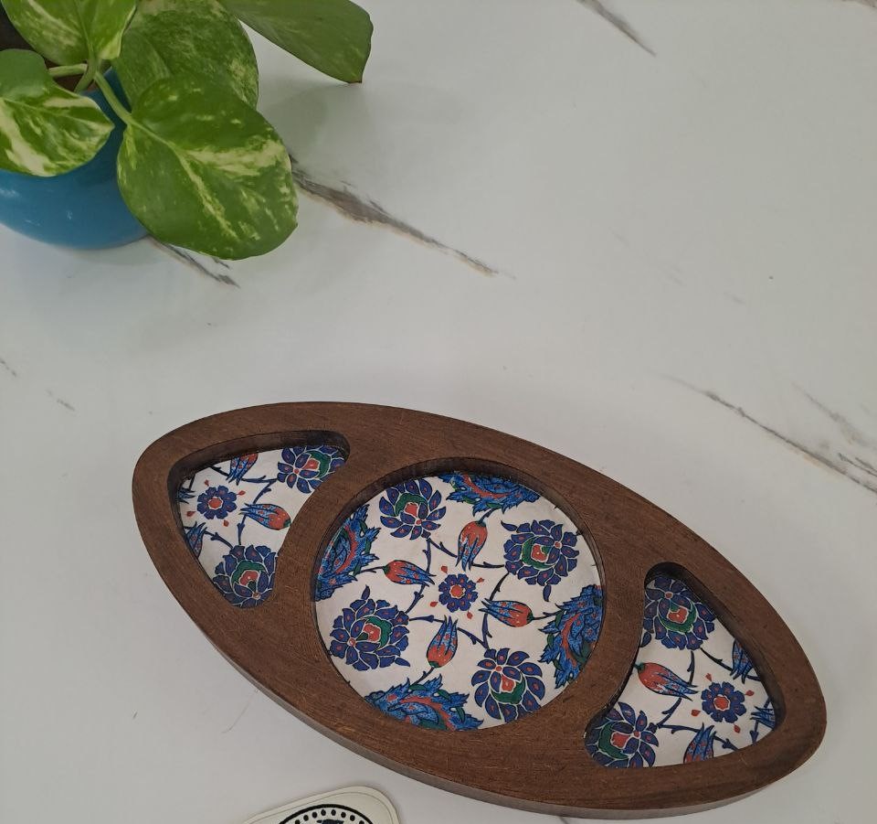 سینی بیضی یک نفره (طرح کاشی گلدار)	
