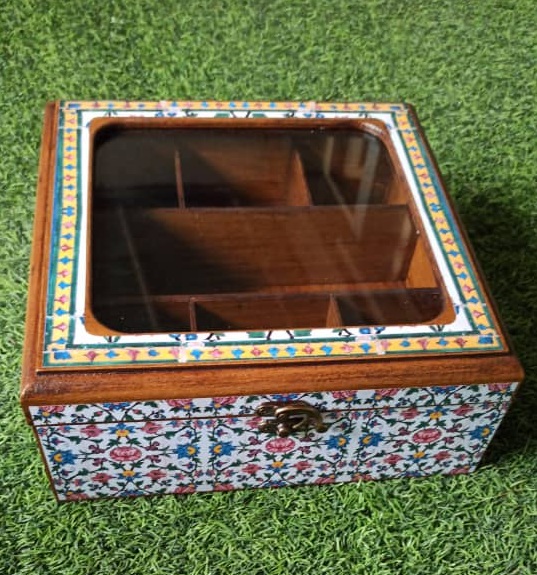 جعبه دمنوش در شیشه ای (طرح کاشی بهار)