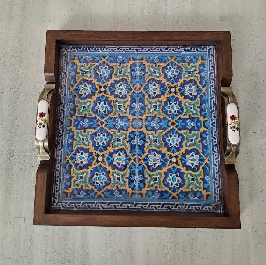 سینی دسته سرامیکی کاشی شمس